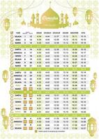 jadwal imsakiyah islâmico calendário Ramadã cronograma 2024 1445 hijr silhueta estilo ouro jovem verde gradiente mesquita árabe lanterna enfeite luxo fundo muçulmano oração brincar imprimir Sidang isbat vetor