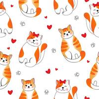 desatado padronizar com muitos diferente vermelho gatos em branco fundo. vetor ilustração para crianças.