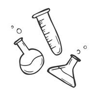 conjunto do laboratório artigos de vidro volumétrico frasco, erlenmeyer frasco, fundo redondo frasco, Fernbach frasco, petri prato, teste tubo, graduado cilindro, e taça vetor