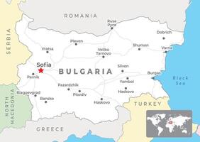 Bulgária político mapa com a capital Sofia, a maioria importante cidades e nacional fronteiras vetor