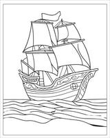 pirata navio coloração Páginas, navio vetor, Preto e branco navio ilustração vetor
