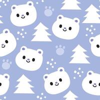 desatado padronizar do fofa polar Urso face com árvore neve fundo.inverno.teddy Urso cabeça.selvagem animal personagem desenho animado design.roupas impressão tela.baby gráfico.kawaii.vetor.ilustração. vetor