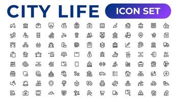 cidade vida linha ícones, sinais, linha ícone definir. editável vetor ícone.