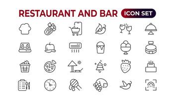 restaurante linha ícones coleção. comida, serviço, bar, álcool ícones. ui ícone definir. fino esboço ícones pacote. vetor ilustração.