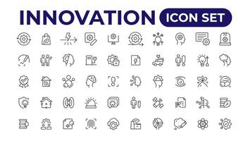 inovação ícone definir. contendo criatividade, invenção, protótipo, visionário, idéia geração.outline ícone coleção. vetor