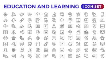 Educação linha ícone coleção.contém conhecimento, faculdade, tarefa lista, projeto, treinamento, ideia, professor, arquivo, graduação chapéu, instituto, governante, e telescópio.educação conjunto do rede ícones dentro estilo. vetor