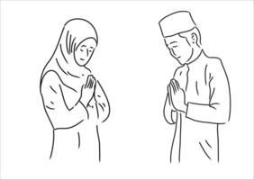 casal muçulmano. islâmico símbolos. simples ilustração vetor