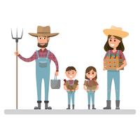 personagem de desenho animado de família fazendeiro feliz em fazenda rural orgânica