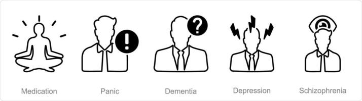 uma conjunto do 5 saúde mental ícones Como medicamento, pânico, demência vetor