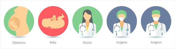 uma conjunto do 5 médico ícones Como obstertrícia, bebê, médico vetor