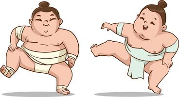 vetor ilustração do fofa sumô lutadores.cute crianças fazendo sumô luta livre.