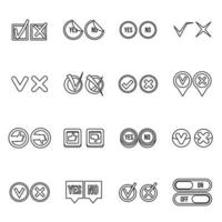 conjunto de ícones de marca de seleção, estilo de contorno vetor