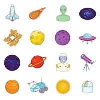 conjunto de ícones do espaço, estilo de desenhos animados vetor