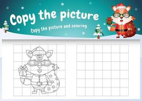 copie o jogo de imagem para crianças e a página para colorir com uma raposa fofa usando fantasia de Papai Noel vetor