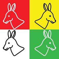 canguru vetor ícone, linear estilo ícone, a partir de animal cabeça ícones coleção, isolado em vermelho, amarelo, branco e verde fundo.