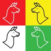 lhama vetor ícone, linear estilo ícone, a partir de animal cabeça ícones coleção, isolado em vermelho, amarelo, branco e verde fundo.