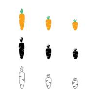 conjunto do desenho animado cenouras ícone isolado em branco fundo vetor ilustração. colori e Preto silhueta contorno. simples plano mão desenhado Projeto.