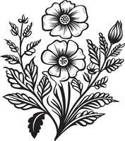 flores dentro harmonia monocromático vetor logotipo com Preto florais esculpido pétalas elegante Preto ícone ilustrando botânico Projeto