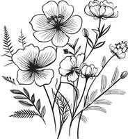 floral tapeçaria monocromático emblema do botânico elementos pétalas dentro noir lustroso Preto ícone, vetor floral Projeto