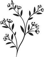 esculpido pétalas chique ícone exibindo Preto botânico elegância sussurros do natureza lustroso vetor logotipo com Preto botânico florais