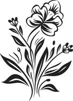 botânico noir lustroso ícone exibindo Preto floral elegância floral sinfonia monocromático emblema com elegante vetor logotipo