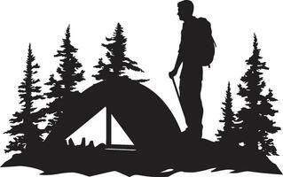 pioneirismo aventuras chique acampamento ícone dentro monocromático Preto serenidade dentro a madeiras elegante emblema com vetor acampamento logotipo