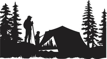 acampamento escapada elegante Preto ícone exibindo vetor logotipo Projeto montanha majestade monocromático emblema para região selvagem retiros
