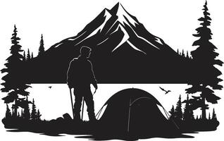 desejo de viajar refúgio chique acampamento ícone ilustrando Preto vetor Projeto para dentro a madeiras elegante Preto ícone com vetor logotipo para acampamento