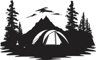 estrelado santuário Preto vetor acampamento logotipo Projeto ícone para período noturno felicidade desejo de viajar refúgio chique acampamento ícone ilustrando Preto vetor Projeto