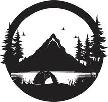 desejo de viajar refúgio Preto vetor logotipo Projeto ícone para natureza exploradores para dentro a madeiras elegante Preto ícone com vetor logotipo para acampamento