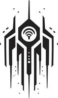 código sinfonia lustroso Preto emblema ilustrando cibernético harmonia quantum quociente abstrato vetor logotipo Projeto dentro Preto cibernética