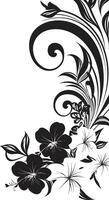 floral florescer monocromático emblema com decorativo floral cantos chique videiras lustroso Preto logotipo Projeto com decorativo cantos vetor