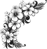 eterno elegância chique Preto ícone com decorativo cantos floral florescer monocromático emblema com decorativo floral cantos vetor