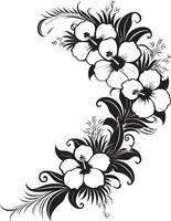 gracioso festão monocromático ícone apresentando decorativo cantos opulento orquídeas lustroso Preto logotipo Projeto com decorativo cantos vetor