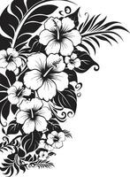floral fresco elegante emblema com decorativo floral cantos dentro Preto caprichoso floresce monocromático ícone apresentando decorativo cantos vetor
