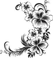 intrincado incrustações monocromático emblema destacando decorativo floral cantos pétalas do panorama elegante Preto logotipo com decorativo cantos vetor