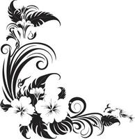 botânico recompensa lustroso Preto ícone com decorativo cantos pétalas dentro brio chique logotipo Projeto com decorativo floral cantos vetor