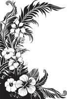 intrincado incrustações elegante emblema destacando decorativo floral cantos pétalas do panorama monocromático ícone com decorativo cantos dentro Preto vetor