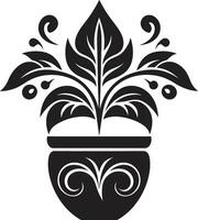 orgânico oásis chique Preto vetor ícone com decorativo plantar Panela floral fusão lustroso Preto logotipo com elegante plantar Panela Projeto