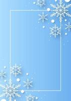 Feliz Natal com moldura retangular e flocos de neve no canto em corte de papel vetor