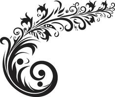 esculpido espirais lustroso Preto emblema com rabisco decorativo elemento fantasioso floresce chique vetor logotipo apresentando decorativo rabisco elementos