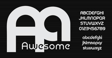 fonte incrível de vetor, fonte de estilo bauhaus. letras maiúsculas e minúsculas arredondadas. alfabeto geométrico macio para cartazes tipográficos, anúncios, logotipo, identidades, embalagens, gráficos. design de tipografia. vetor