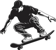 urbano elevação dinâmico vetor ícone do uma homem em uma skate dentro Preto emoção transformador Preto logotipo Projeto apresentando uma skate homem