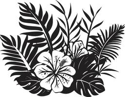 trópico chique lustroso ícone simbolizando plantar folhas e flores dentro Preto Projeto ilha elegância dinâmico Preto logotipo com tropical plantar elementos vetor