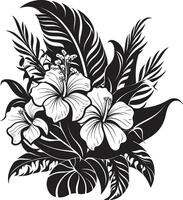 floral paraíso dinâmico Preto logotipo Projeto com requintado tropical plantar elementos exuberante trópicos vetor símbolo do plantar folhas e flores dentro Preto logotipo