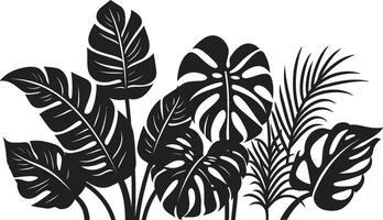 botânico felicidade lustroso Preto ícone Projeto com tropical plantar folhas e flores selva harmonia vetor Preto logotipo apresentando exótico plantar folhas e flores