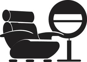 contemporâneo acolhedor crachá relaxante cadeira vetor ícone para confortável espaços urbano zênite insígnia à moda moderno cadeira vetor logotipo para final relaxamento