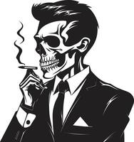 elegante jovial emblema fumar cavalheiro esqueleto vetor logotipo para Eterno elegância sofisticado fumante insígnia vetor Projeto para cavalheiro esqueleto ícone com classe