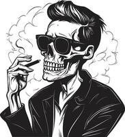 suave fumaça argolas insígnia fumar cavalheiro esqueleto vetor logotipo para elegante branding refinado relíquia crista vetor Projeto para elegante fumar esqueleto ícone