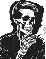 Antiguidade cinza insígnia fumar cavalheiro esqueleto vetor logotipo para vintage fascinar charuto conhecedor crista vetor Projeto para fumar esqueleto ícone com sofisticação